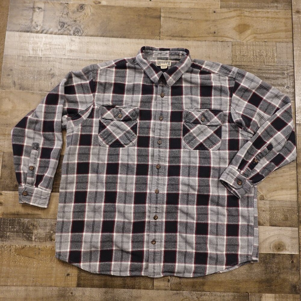 Duluth Trading Burlyweight Flannel Shirt Men’s 2XL Tall Gray Black Red Plaid